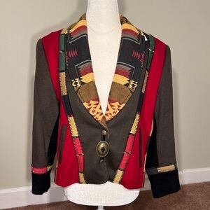 Wool Crop Mixed Media Tribal Multicolor Women's Blazer by Coloratura NWOT